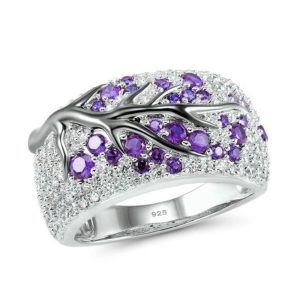 Anillo de circonio Árbol de la Vida Violeta