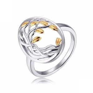 Anillo Árbol de la Vida Hoja de Oro (Plata)