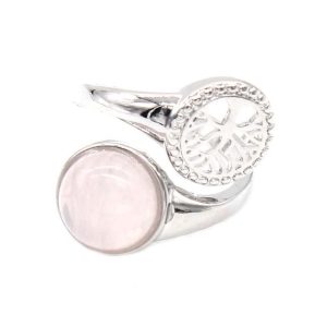 Anillo Árbol de la Vida Piedra Cuarzo Rosa