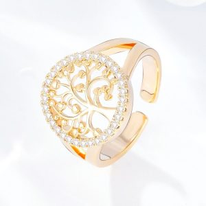 Anillo Árbol de la Vida Oro Amarillo Acero