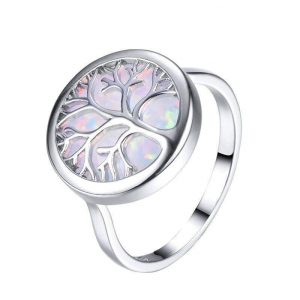 Blanco Opal Anillo Árbol de la Vida