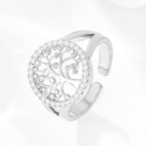 Anillo Árbol de la Vida de Plata de Ley con Óxidos de Circonio