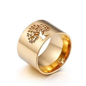 Anillo Árbol de la Vida Oro Amarillo Acero