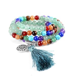 Árbol de la Vida Pulsera Mala 7 Chakras Curación en Aventurina