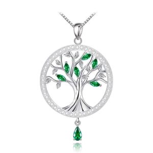 Collar de Plata Cristal Verde Arbol de la Vida