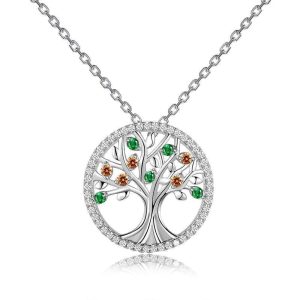 Collar Árbol de la Vida Diamante Verde Plata 925