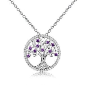 Collar de Diamantes Arbol de la Vida Violeta Plata de Ley 925