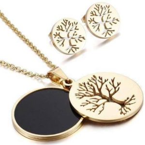 Collar Árbol de la Vida de Oro + Pendientes Gratis