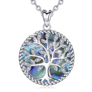Collar Árbol de la Vida Nácar Azul Plata 925