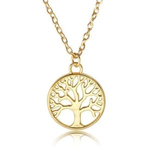 Collar de Oro Amarillo Arbol de la Vida en Acero Inoxidable