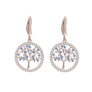 Elegantes Pendientes de Oro Rosa Arbol de la Vida