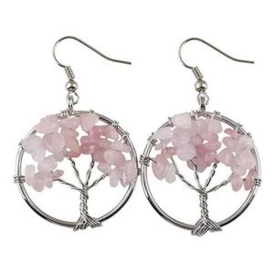 Pendientes Arbol de la Vida Cuarzo Rosa