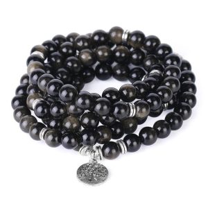 108 cuentas de obsidiana Árbol de la Vida Mala pulsera de protección
