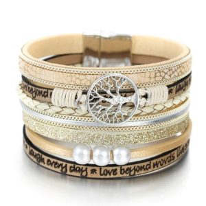 Pulsera Arbre de Vie Piel Beige