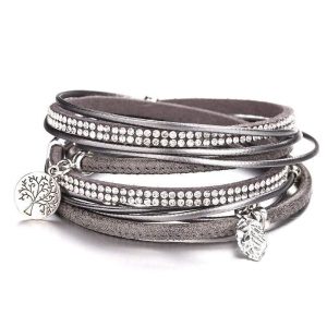 Árbol de la Vida Pulsera Mujer Cuero Gris