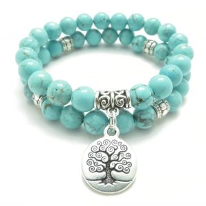 Pulsera Doble Árbol de la Vida Piedra Turquesa