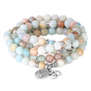 Pulsera Mala Árbol de la Vida con 108 cuentas de Amazonita
