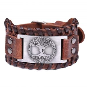 Pulsera de la Fuerza Vikingo de cuero Árbol de la Vida